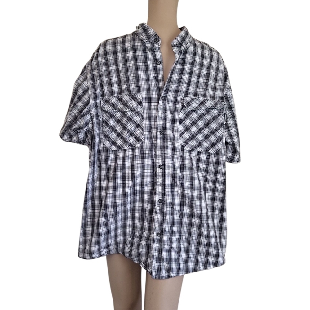 Wolverine Men's Size XL Gray Black Plaid Vented Short Sleeve Button Up Shirt